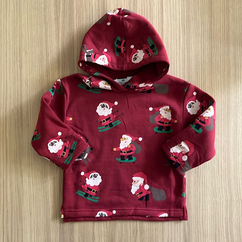 H&M kid’s, Christmas Santa cotton hoodie. 2-4 years